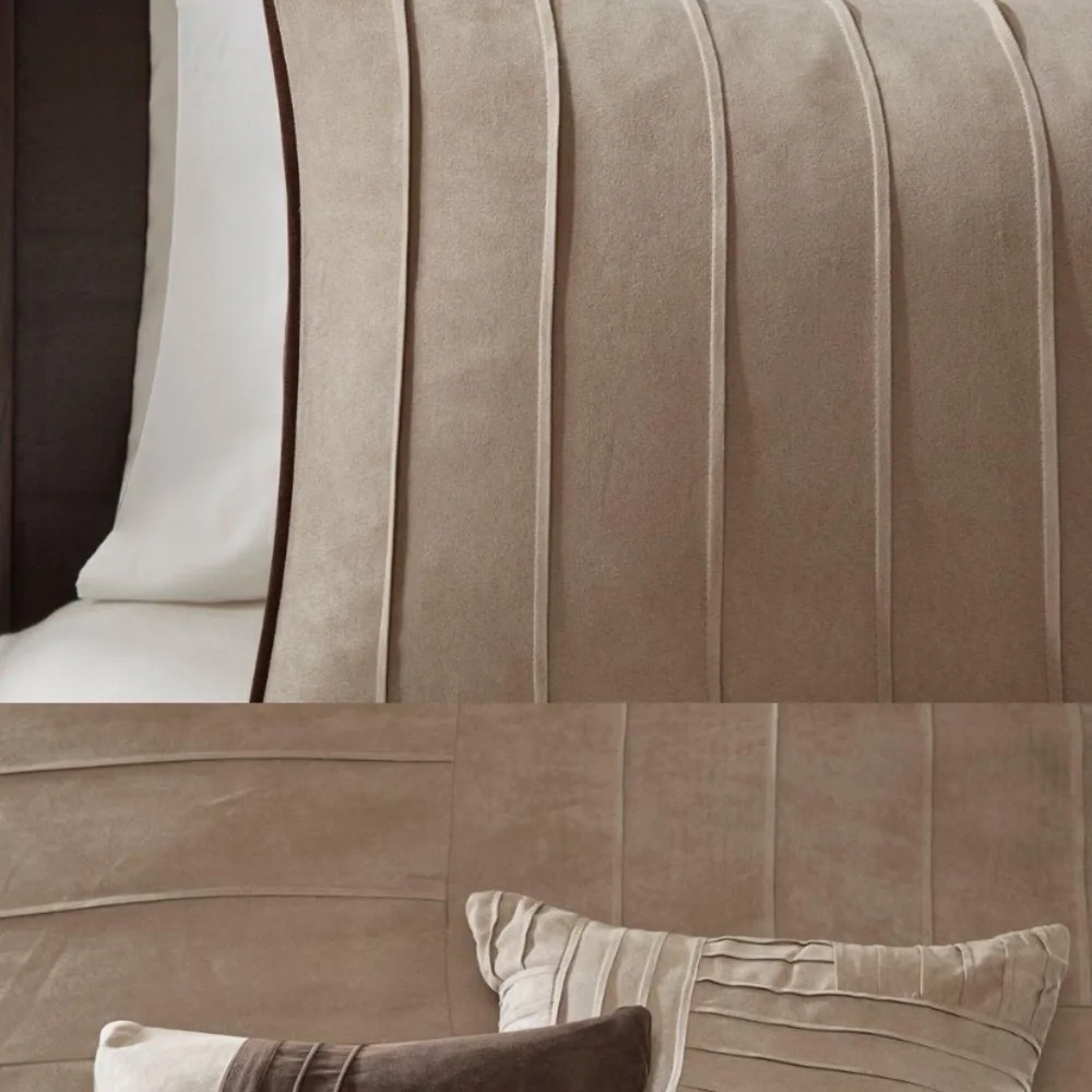 One day sale Madison Park Microsuede 7 pc set Queen Cream and Brown Bedding Set